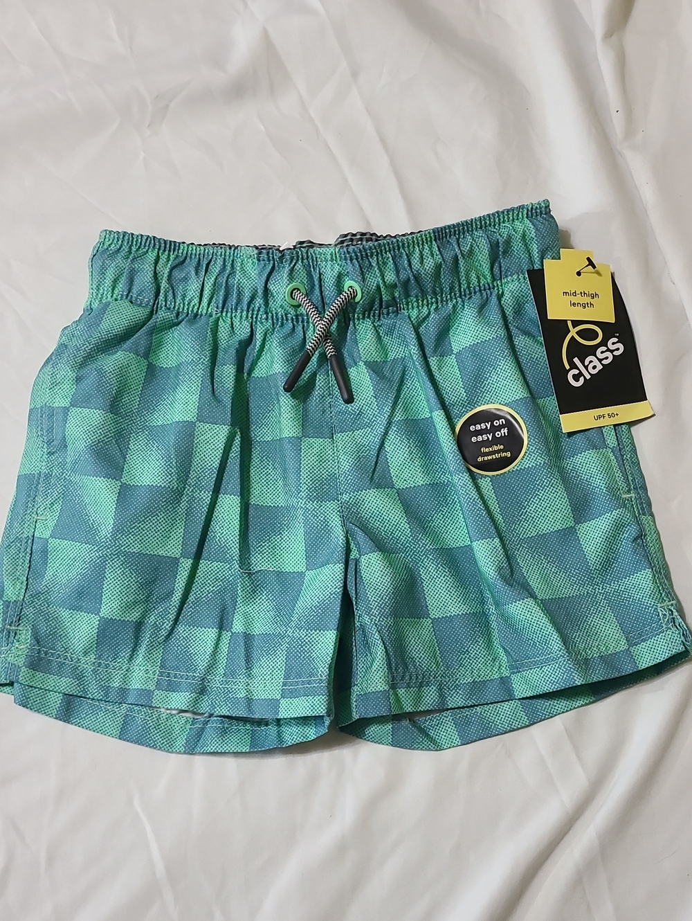 art class Green and Teal Checkerboard Swim Trunks